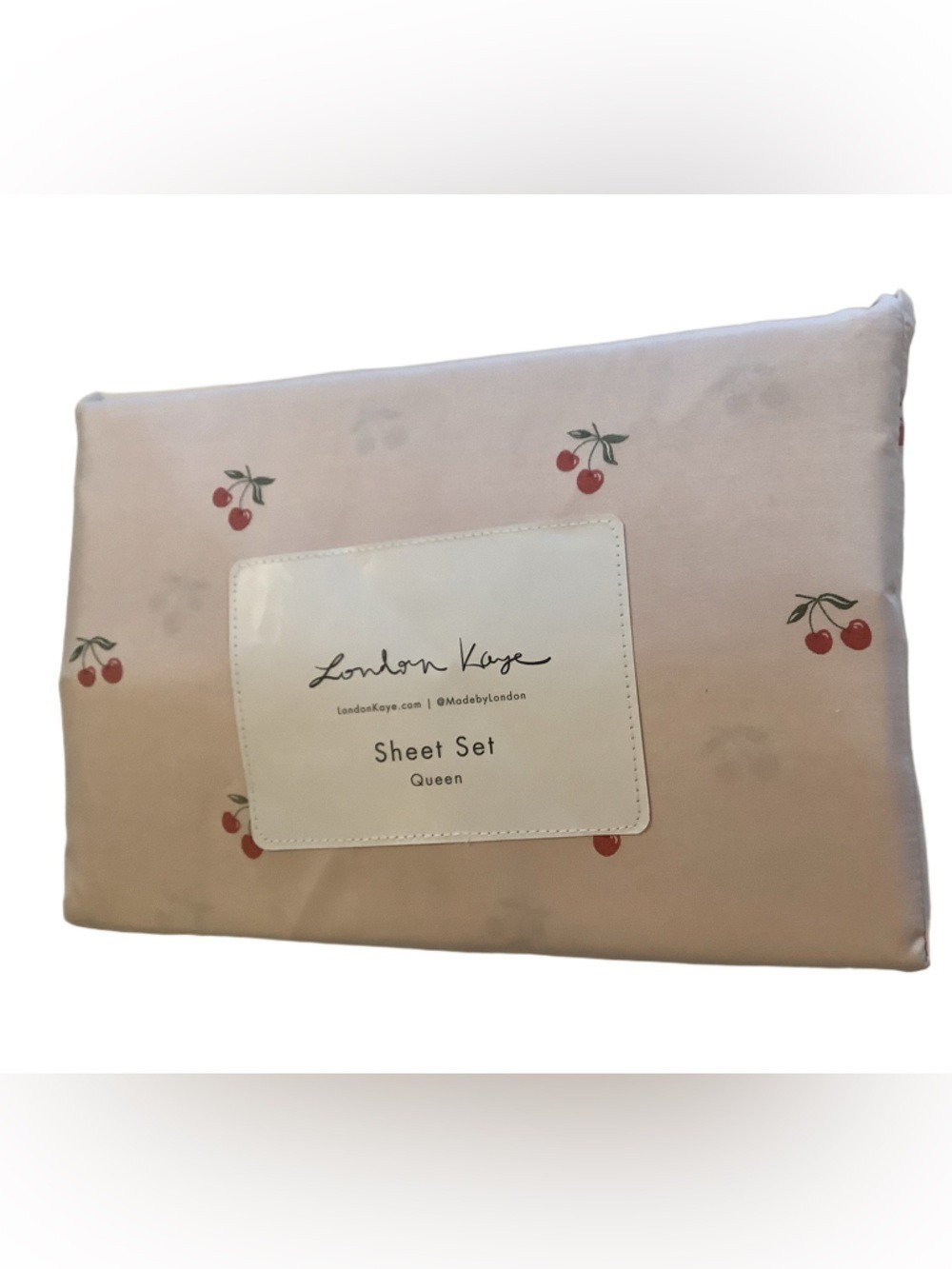 London Kaye Petite Cherries Queen Sheet Set New